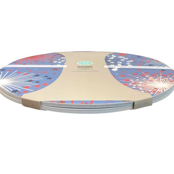 6 pc MARTHA STEWART Patriotic Red White Blue Fireworks 15" Round Placemats NEW - Picture 4 of 5